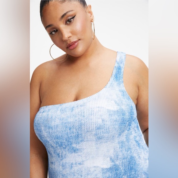 NEW Good American Always Fits Tie Dye One-Shoulder One-Piece Swimsuit Sz 7/8 - Picture 4 of 13